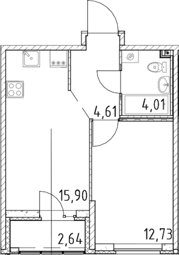 1-комнатная квартира 37.25 м², 14/23 эт., ЖК «Город Первых»